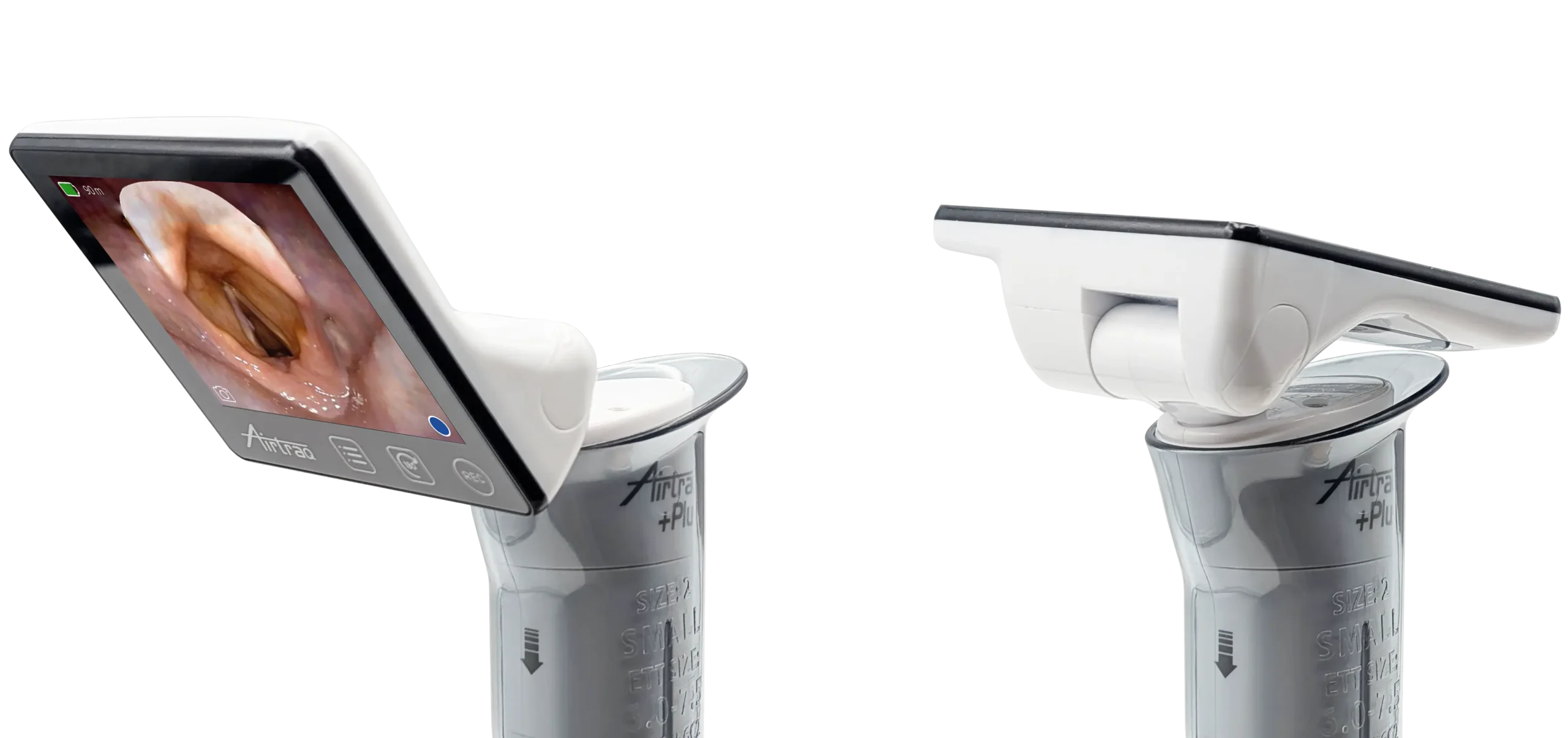 Airtraq A601 videolaryngoscope with flip screen, no text background.
